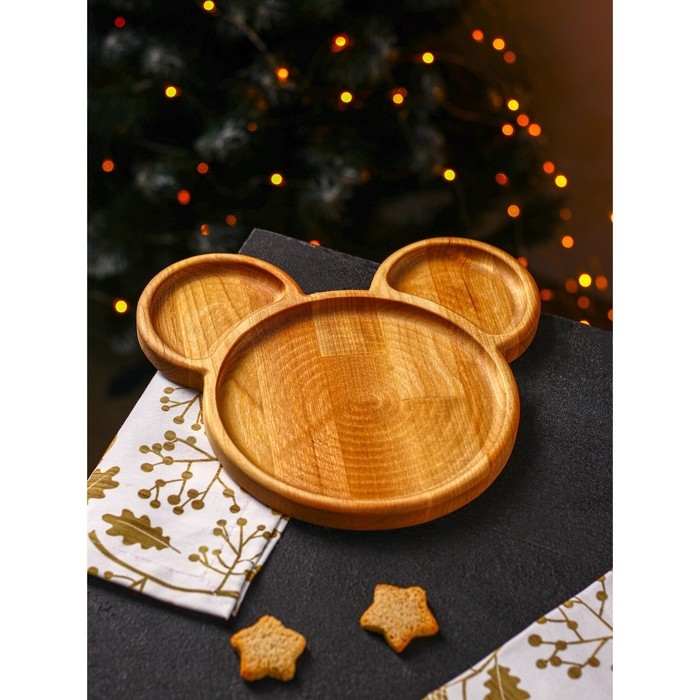 Менажница Adelica &laquo;Микки&raquo;, 3 секции, 25&times;23&times;1,8 см, пропитана минеральным маслом, в подарочной коробке, берёза