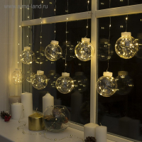 Гирлянда &laquo;Бахрома&raquo; 2.5 &times; 0.7 м роса с насадками &laquo;Шарики&raquo;, IP20, серебристая нить, 150 LED, свечение тёплое белое, 12 В