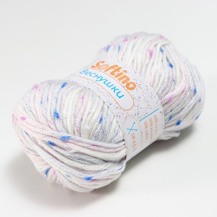 Пряжа 60% акрил, 30% кашемир, 10% шёлк "Веснушки" 50 гр 80 м цвет 03А белая