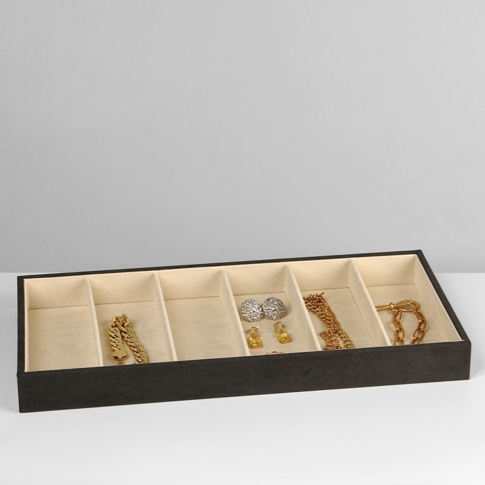 Подставка для украшений 6 ячеек, флок, 38&times;18,5&times;3,5, цвет серо-бежевый