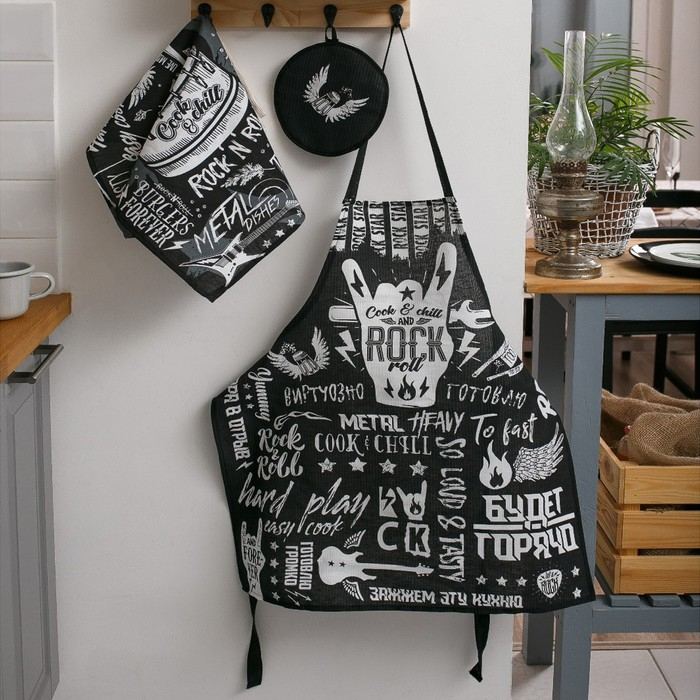 Фартук Доляна Rock'n'roll, 60 &times; 70 см, рогожка, хлопок 100 %, 160 г/м&sup2;