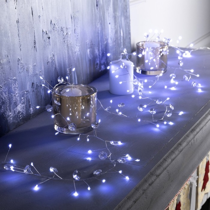 Гирлянда «Мишура» 2 м роса с насадками «Лепестки», IP20, серебристая нить, 100 LED, батарейки ААх3 (нет в комплекте), свечение белое Гирлянда «Мишура» 2 м роса с насадками «Лепестки», IP20, серебристая нить, 100 LED, батарейки ААх3 (нет в комплекте), свечение белое