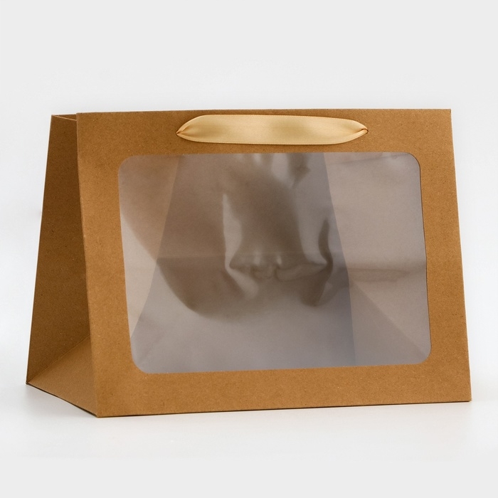 Пакет подарочный с широким дном и окном 25 х 19 х 18 см, крафт Пакет подарочный с широким дном и окном 25 х 19 х 18 см, крафт