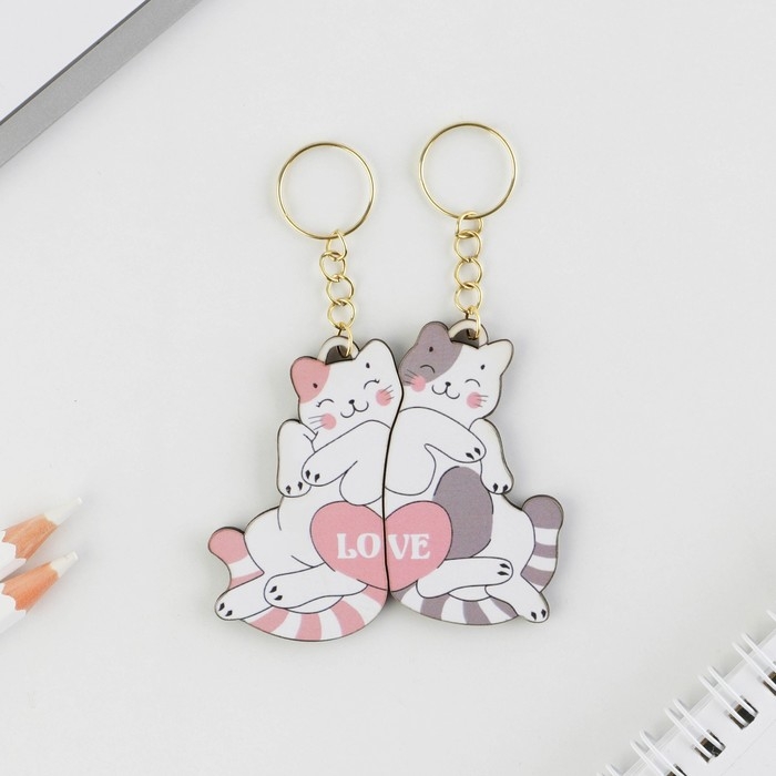 Брелок для ключей парный &laquo;Коты Love&raquo;, деревянный, 5,6 х 3,2