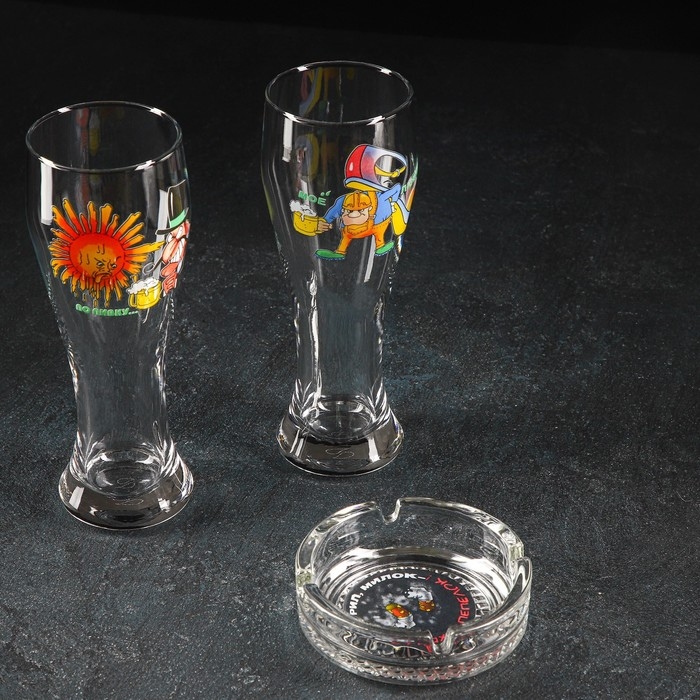 Набор &laquo;Приколы&raquo;, 2 бокала для пива 300 мл, пепельница