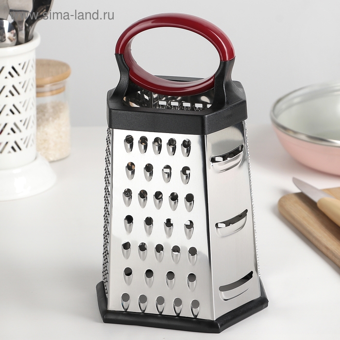 Тёрка шестигранная Доляна &laquo;Нео&raquo;, 14&times;12&times;22 см, прорезиненное дно, цвет чёрный, красный