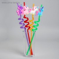 Трубочка из пластика &laquo;Единорог&raquo;, набор 4 шт., МИКС