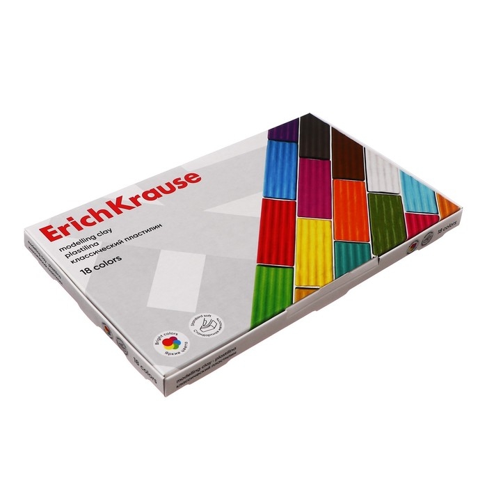 Пластилин 18 цветов, 288 г, ErichKrause Пластилин 18 цветов, 288 г, ErichKrause "Классический", в картонной упаковке