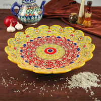 Ляган Риштанская Керамика "Цветы", 41 см, жёлтый микс, рифлённый Ляган Риштанская Керамика "Цветы", 41 см, жёлтый микс, рифлённый