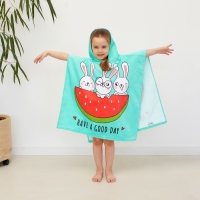 Полотенце-пончо детское махровое Крошка Я &laquo;Зайчики&raquo; 60х120см, 100% хлопок, 300гр/м2