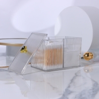 Органайзер для ватных палочек и дисков «FLOWER», с крышкой, 3 секции, 14 × 9 × 10,5 см, цвет прозрачный/золотистый Органайзер для ватных палочек и дисков «FLOWER», с крышкой, 3 секции, 14 × 9 × 10,5 см, цвет прозрачный/золотистый