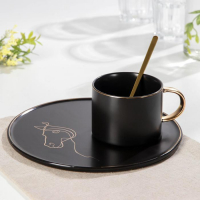 Чайная пара керамическая с ложкой &laquo;Силуэт&raquo;, 2 предмета: кружка 260 мл, тарелка d=19,6 см, рисунок МИКС