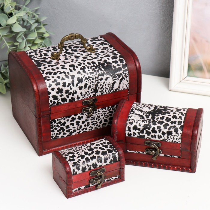 Шкатулка сундучок Шкатулка сундучок "Шкура леопарда" набор 3 шт 15х19,5х15 см, 8,5х14х9 см, 6х10х7 см