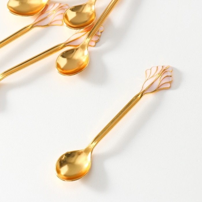 Набор из 6 шт сувенирных ложек в виде пера "Розовый лебедь со стразами" 5х8,5х15 см