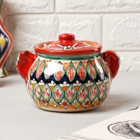 Сахарница Риштанская Керамика "Узоры", 500 мл, красная Сахарница Риштанская Керамика "Узоры", 500 мл, красная