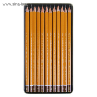 Набор карандашей чернографитных разной твердости 12 штук Koh-I-Noor 1580, 6В-6Н, в металлическом пенале Набор карандашей чернографитных разной твердости 12 штук Koh-I-Noor 1580, 6В-6Н, в металлическом пенале