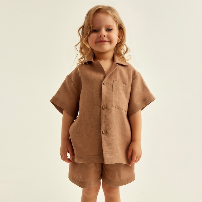 Костюм детский домашний (рубашка и шорты) SL HOME р 28 (86-92), кофейный Костюм детский домашний (рубашка и шорты) SL HOME р 28 (86-92), кофейный