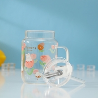 Банка стеклянная с крышкой и трубочкой &laquo;Фреш&raquo;, 500 мл, 10,5&times;7&times;12,6 см, цвет МИКС