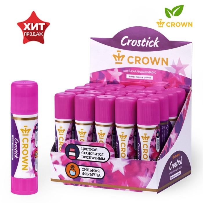 Клей-карандаш 15 г Crown Indicator PVP, с цветным индикатором Клей-карандаш 15 г Crown Indicator PVP, с цветным индикатором