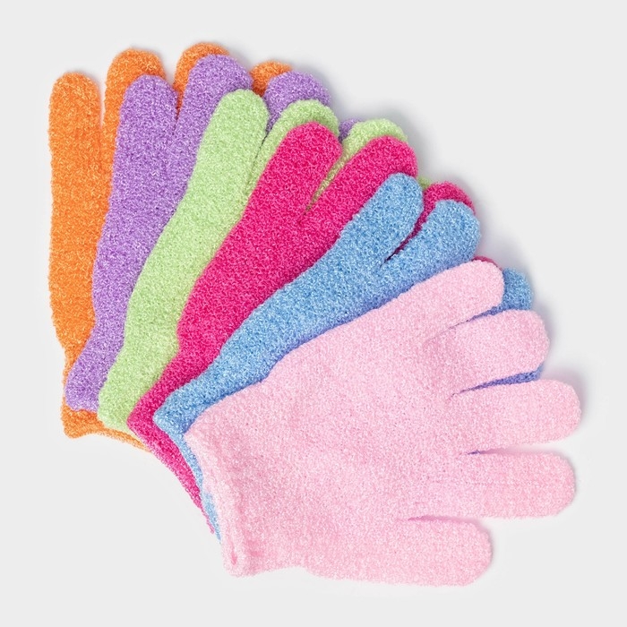 Мочалка-перчатка массажная Доляна, 14&times;18 см, однотонная, цвет МИКС