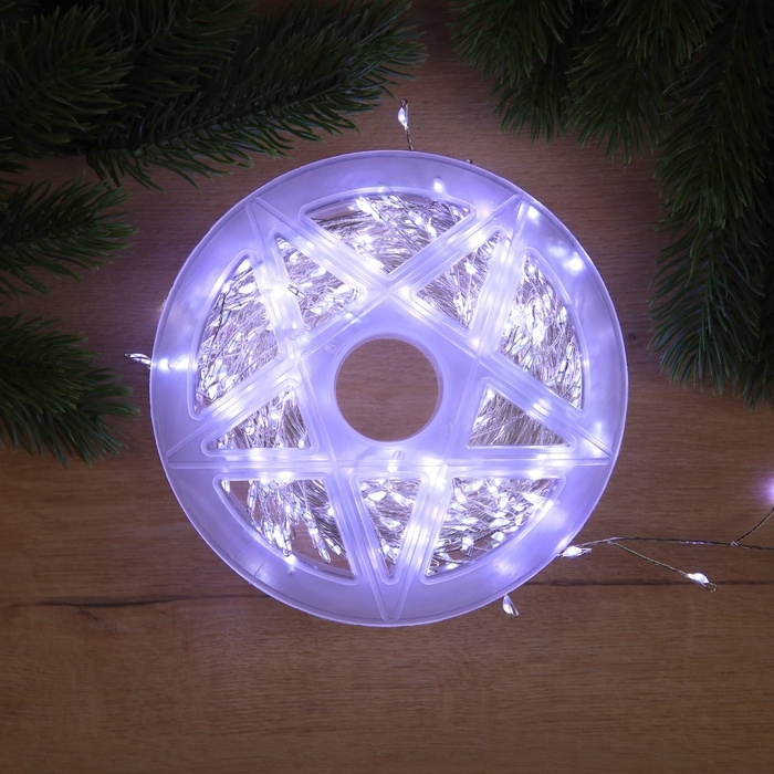 Гирлянда «Мишура» 20 м роса, IP44, серебристая нить, 600 LED, 8 режимов, свечение белое, 18 В Гирлянда «Мишура» 20 м роса, IP44, серебристая нить, 600 LED, 8 режимов, свечение белое, 18 В