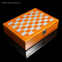 Набор 6 в 1: фляжка 8 oz, рюмка, воронка, кубики 5 шт, карты, шахматы, 18 х 24 см
