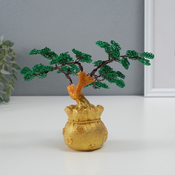 Сувенир полистоун, металл Сувенир полистоун, металл "Дерево жизни в мешке" зелёное 6х17х17 см