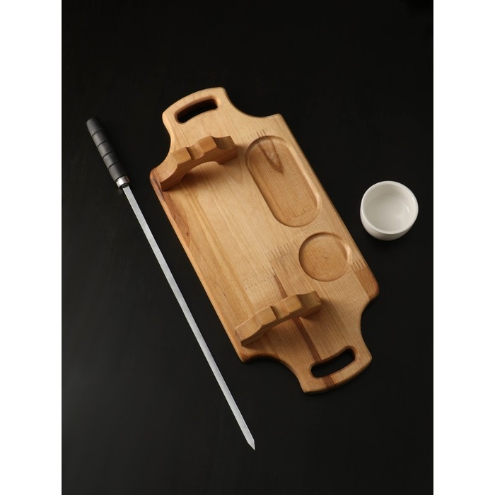 Подарочный набор для подачи шашлыка: доска - тарелка 40&times;18&times;5,5 см, шампур 1 шт, опахало, соусник, берёза