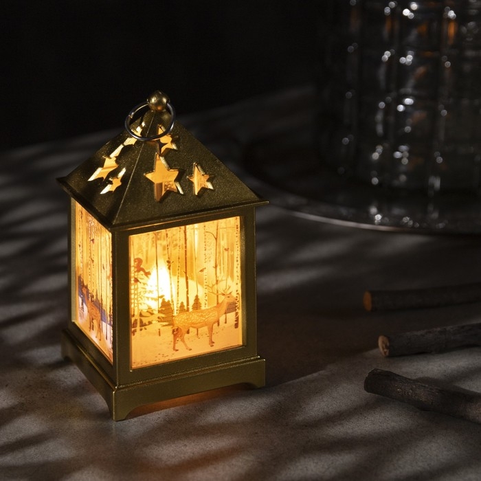 Светодиодная фигура &laquo;Фонарь с оленем&raquo; 6 &times; 13 &times; 6 см, пластик, батарейки AG13х3 (в комплекте), свечение тёплое белое