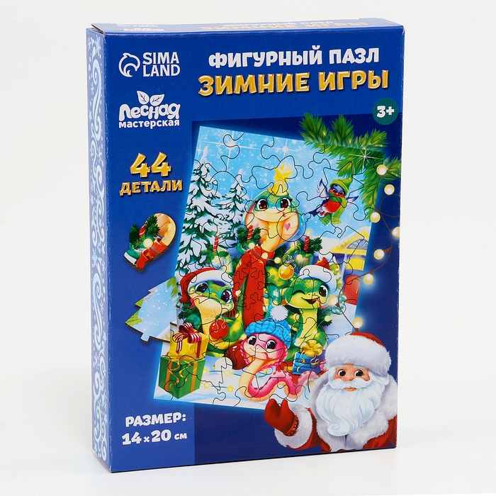 Пазлы фигурные деревянные на новый год &laquo;Змея.Зимние игры&raquo;, 44 элементов, символ года 2025