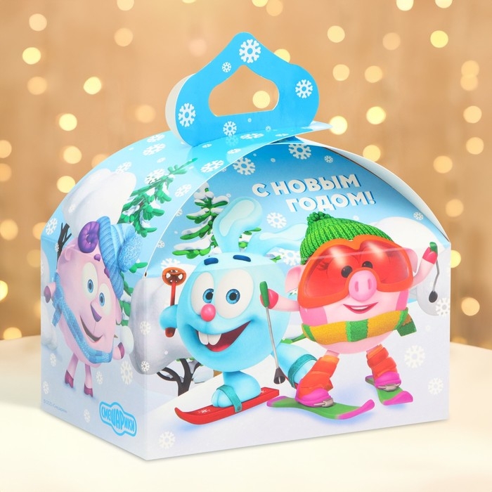 Новый год. Подарочная коробка Новогодняя Сундучок Новый год. Подарочная коробка Новогодняя Сундучок "Смешарики" лицензия 18,5 х 12,5 х 16,5 см (+5,5 см).