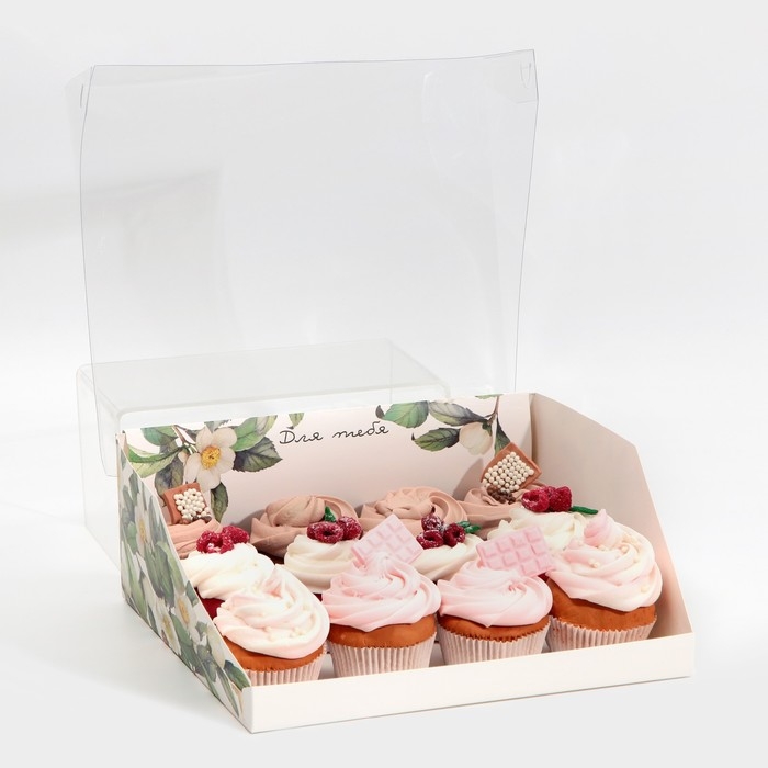Коробка кондитерская с PVC-крышкой, упаковка, &laquo;Цветы&raquo;, 25 х 22,5 х 10 см
