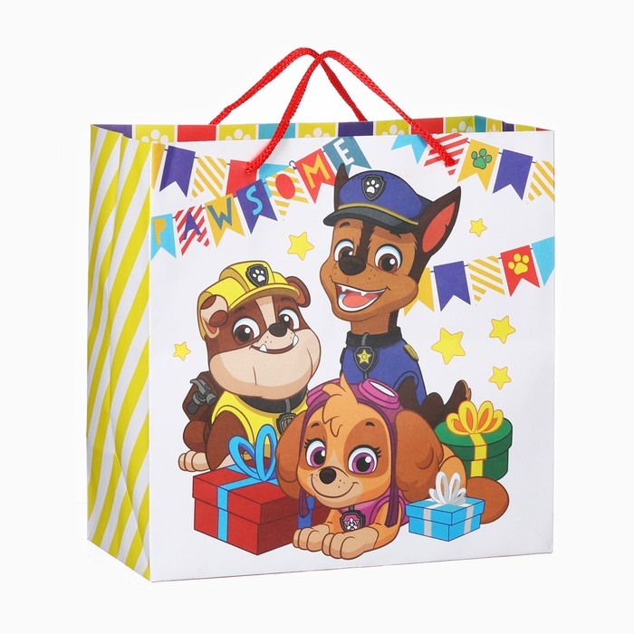 Пакет подарочный крафт Пакет подарочный крафт "С Днем Рождения" 22х22х11 см, Щенячий патруль