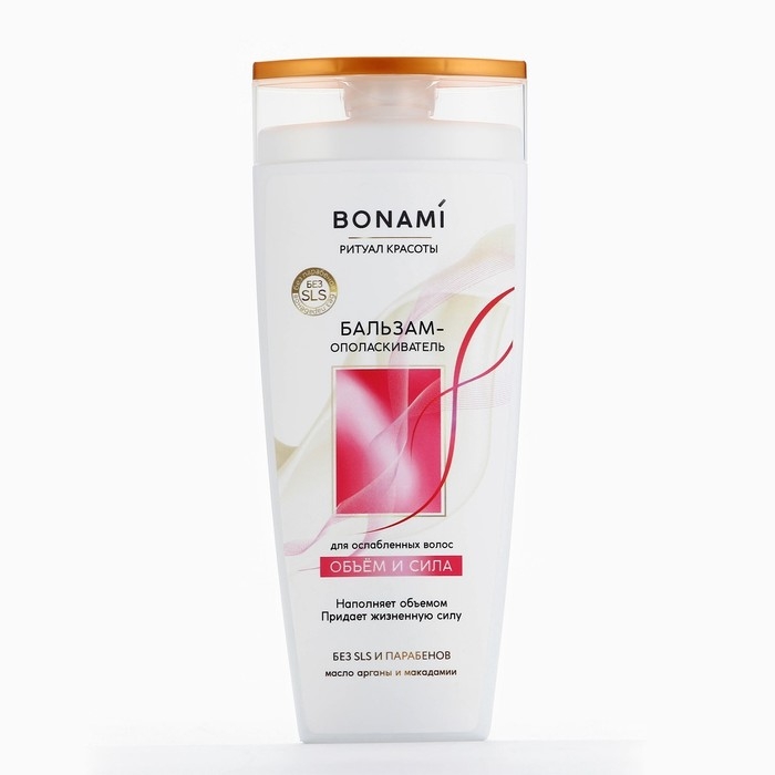 Бальзам для ослабленных волос с маслом аграны и макадамии, объём и сила, 250 мл, BONAMI