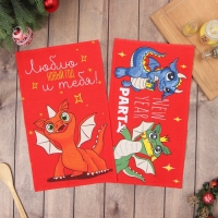 Новый год. Набор полотенец Доляна "Люблю и тебя" 28х46 см - 2 шт, 100% хл, рогожка 164 г/м2