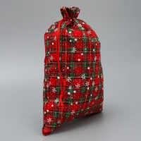 Мешочек подарочный холща &laquo;Новогодняя клетка&raquo;, снежинки, 20 х 30 см +/- 1.5 см, Новый год