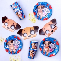 Набор бумажной посуды одноразовый с масками &laquo;Щенята&raquo;: 6 тарелок, 6 стаканов, 6 масок