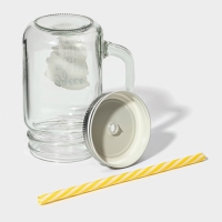 Кружка стеклянная Доляна «Вино», 450 мл, 10×7,5×13 см, с ручкой, крышкой и трубочкой Кружка стеклянная Доляна «Вино», 450 мл, 10×7,5×13 см, с ручкой, крышкой и трубочкой