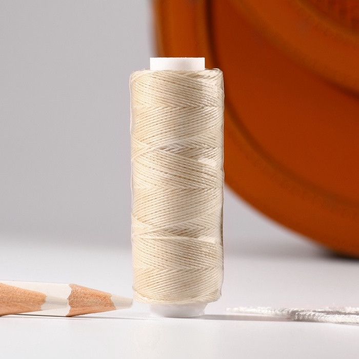 Нитки вощёные, круглые, 300D/3, 0,35 мм, 60 &plusmn; 2 м, цвет молочный