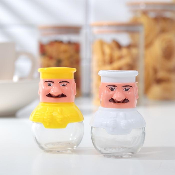 Набор для специй из стекла на подставке &laquo;Поварёнок&raquo;, 2 предмета: солонка, перечница, цвет МИКС