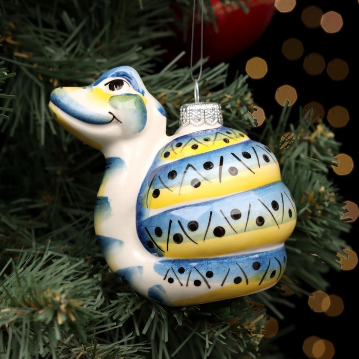 Ёлочный фарфоровый шар Ёлочный фарфоровый шар "Змей синий", графика, 10 см