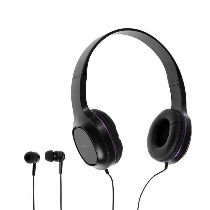 Комплект наушников Hoco W24, проводные, накладные + вакуумные, проводные, фиолетовые Комплект наушников Hoco W24, проводные, накладные + вакуумные, проводные, фиолетовые