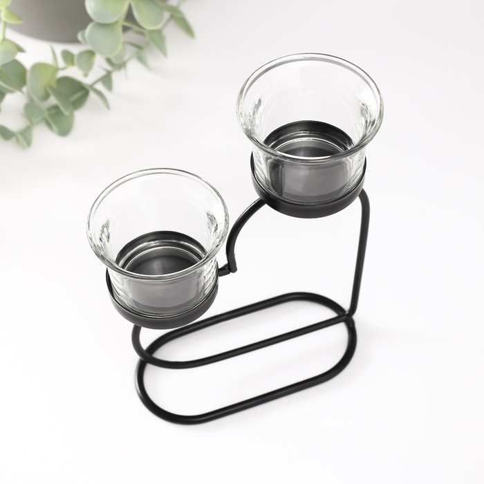 Подсвечник металл, стекло на 2 свечи Подсвечник металл, стекло на 2 свечи "Сердце" d=2-5 см чёрный 12х6х17,5 см