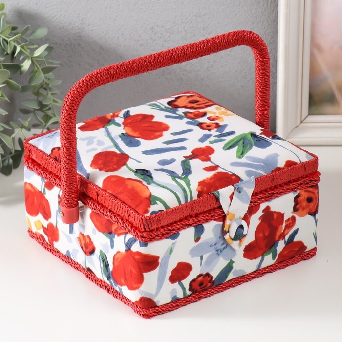 Шкатулка для рукоделия Шкатулка для рукоделия "Летние цветы на белом" 20х20х11 см