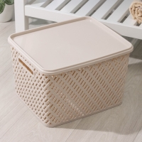 Корзина для хранения с крышкой &laquo;Плетёнка&raquo;, 35&times;29&times;22,5 см, цвет бежевый