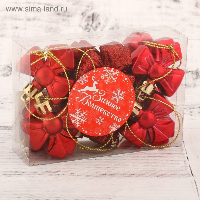 Украшение ёлочное "Бантик" (набор 10 шт) 4х3,5 см, красный