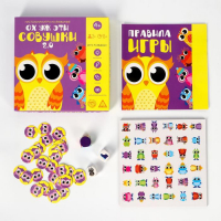 Настольная игра на внимание &laquo;Ох уж эти совушки. 2.0&raquo; новая версия, двухстороннее игровое поле, 30 жетонов, 3 кубика, 4+