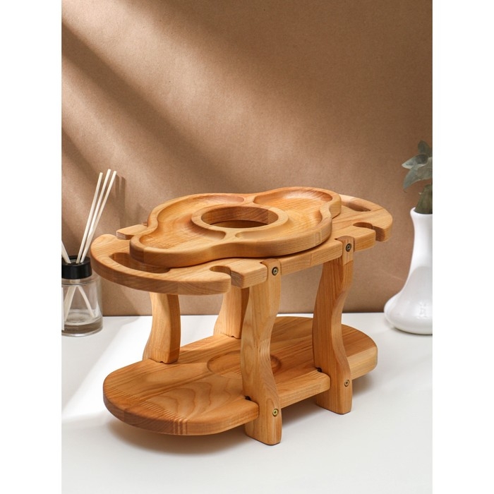 Столик - поднос для вина со съёмной менажницей на 4 персоны Adelica, 35&times;19&times;1,8 см, высота 21 см, берёза