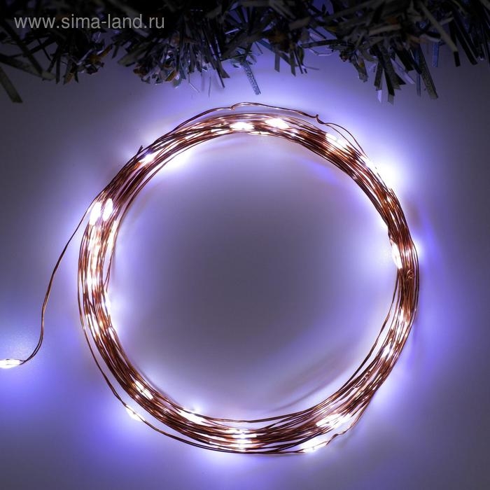 Гирлянда &laquo;Нить&raquo; 5 м роса, IP20, медная нить, 50 LED, 2 режима, батарейки AAх3 (нет в комплекте), свечение белое