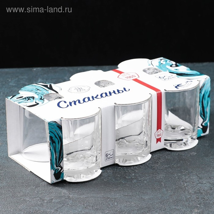 Набор стеклянных стаканов &laquo;Глория&raquo;, 250 мл, 6 шт